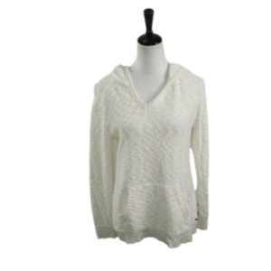 Eddie Bauer Cream V-Neck Hooded Sweater Size Large